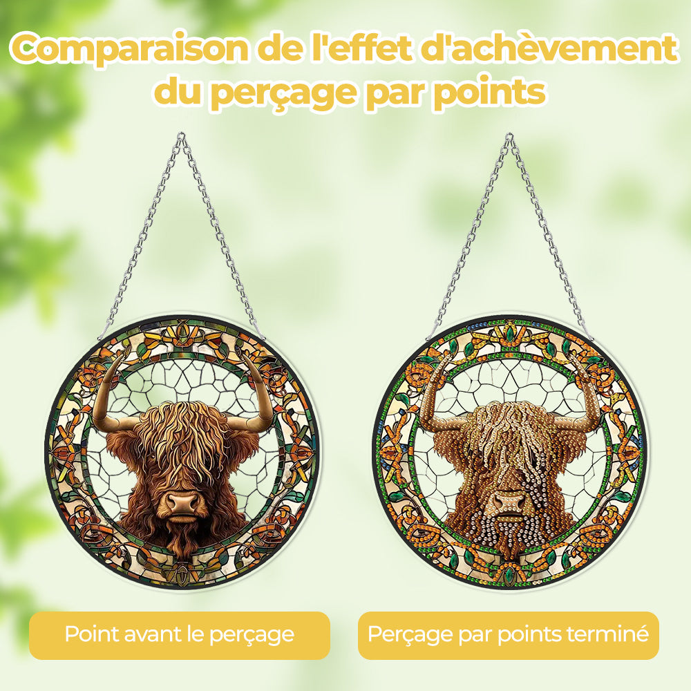 Vache des Highlands en Acrylique Pendentif Broderie Diamant