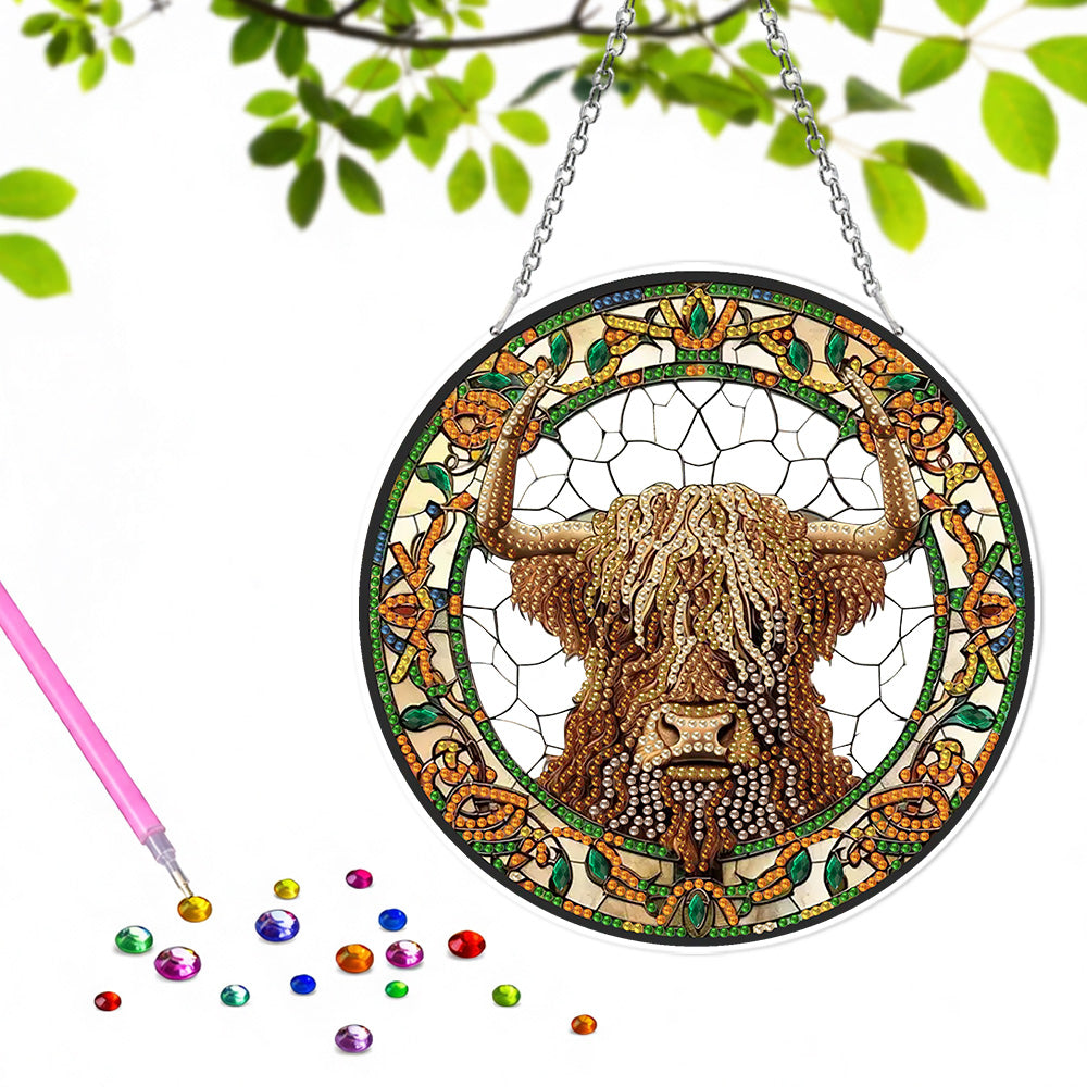 Vache des Highlands en Acrylique Pendentif Broderie Diamant
