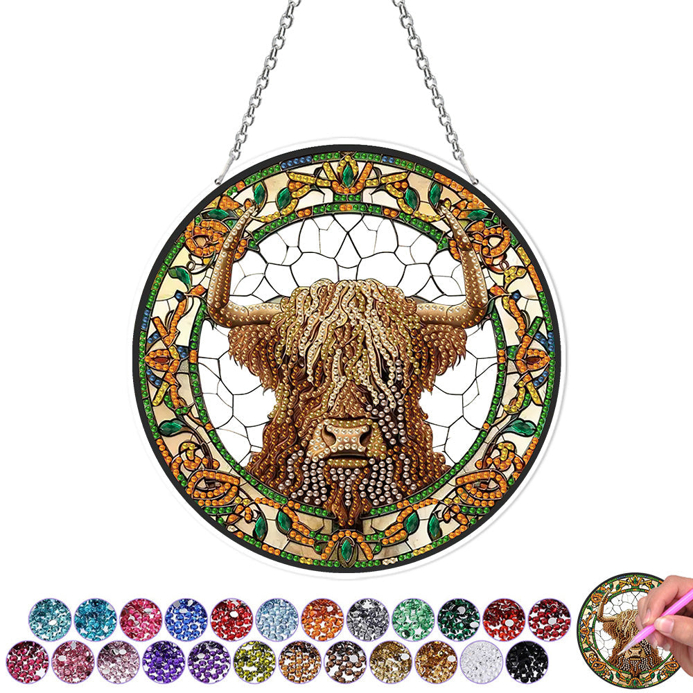 Vache des Highlands en Acrylique Pendentif Broderie Diamant