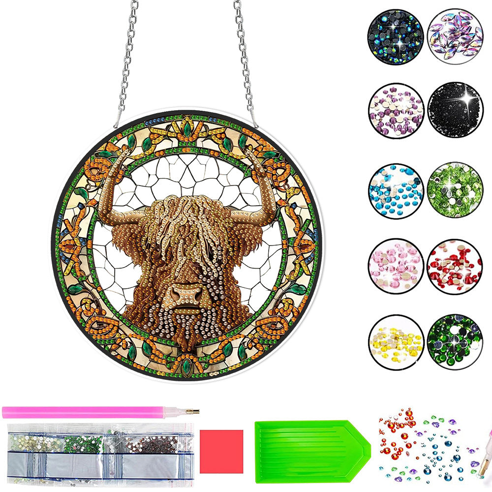 Vache des Highlands en Acrylique Pendentif Broderie Diamant