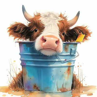Vache et Seau Bleu Broderie Diamant