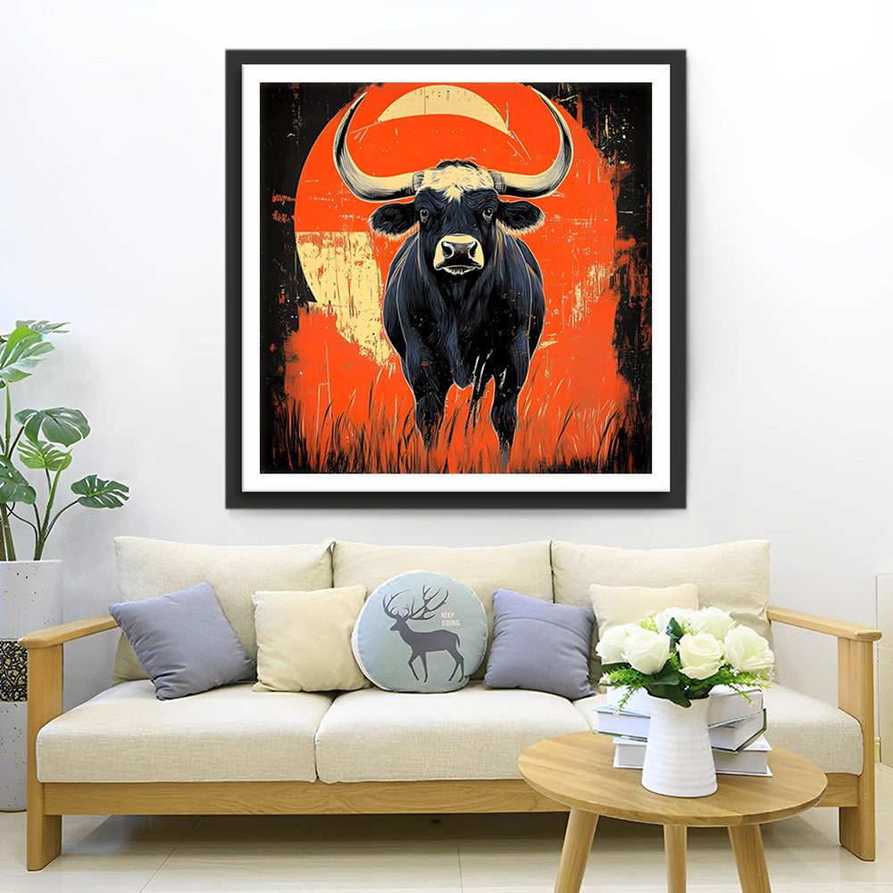 Vache et Soleil Rouge Broderie Diamant