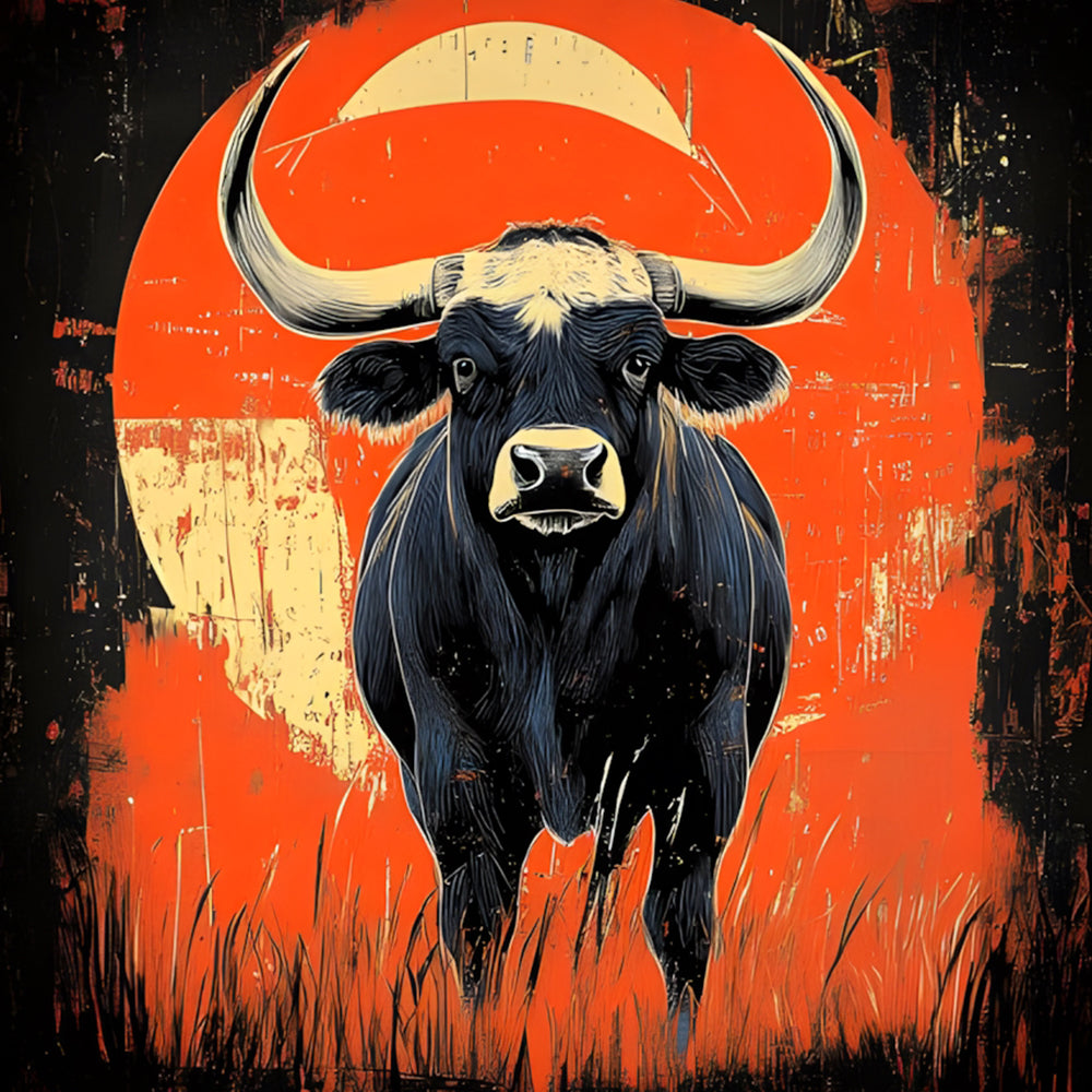 Vache et Soleil Rouge Broderie Diamant