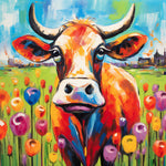 Vache et Tulipes Broderie Diamant