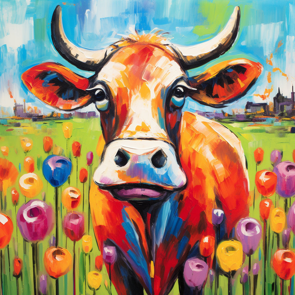 Vache et Tulipes Broderie Diamant