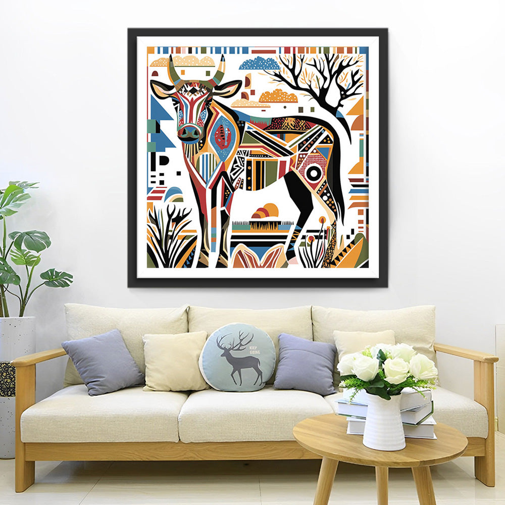 Vache Geometrique Retro Broderie Diamant