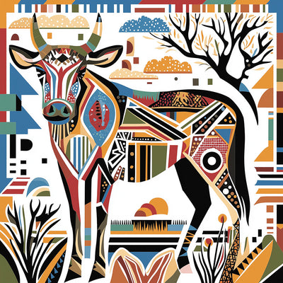 Vache Geometrique Retro Broderie Diamant