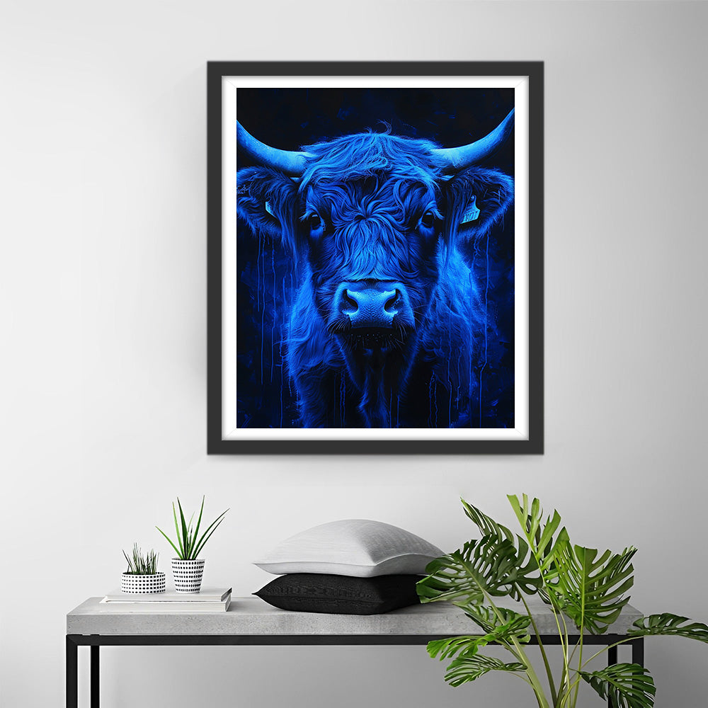 Vache Highland Bleue dans le Noir Broderie Diamant