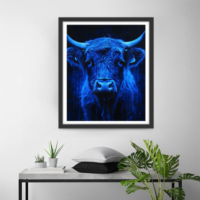 Vache Highland Bleue dans le Noir Broderie Diamant