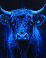 Vache Highland Bleue dans le Noir Broderie Diamant