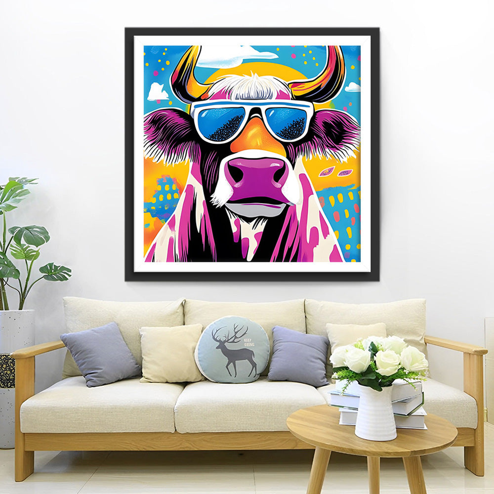 Vache Violette avec Lunettes de Soleil Broderie Diamant