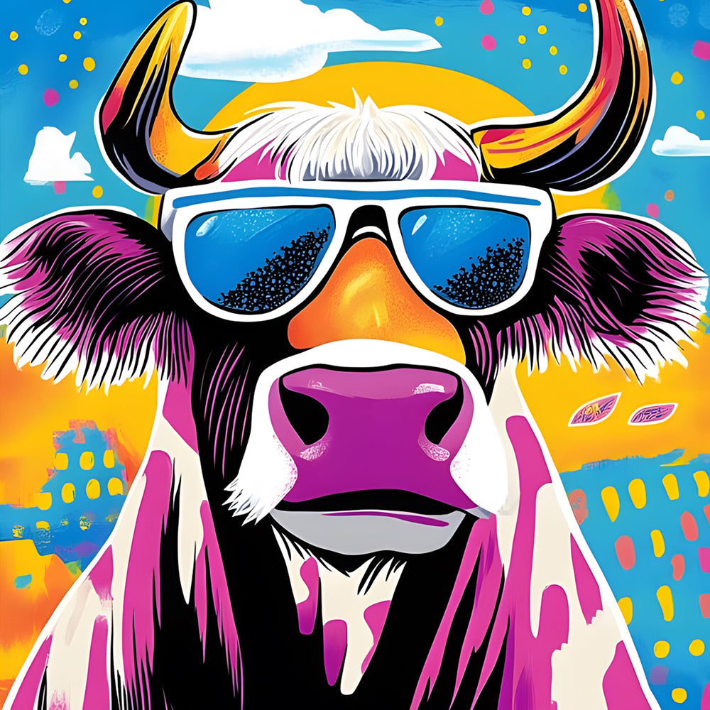Vache Violette avec Lunettes de Soleil Broderie Diamant