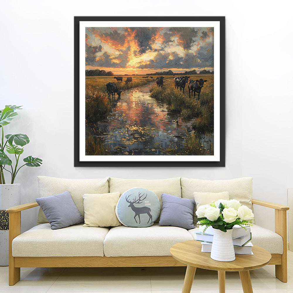 Vaches dans l'Herbe Sauvage Broderie Diamant