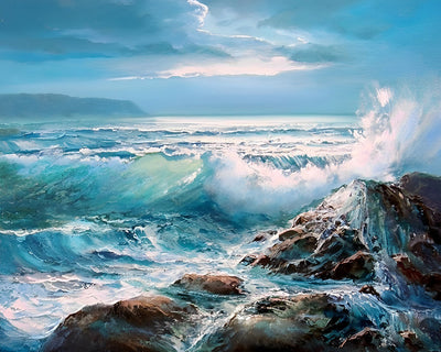 Vagues Caressant les Rochers Broderie Diamant