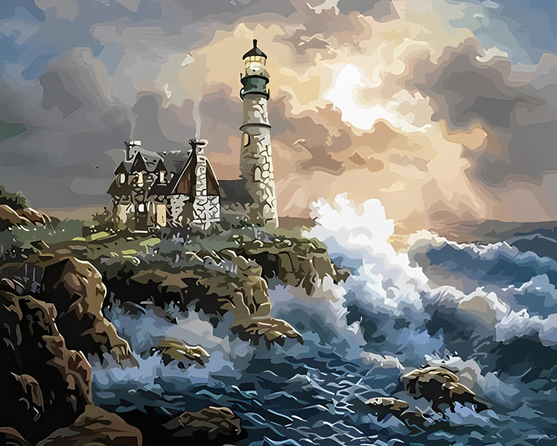 Vagues et Phare Broderie Diamant
