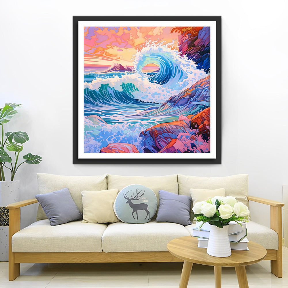 Vagues sur les Rochers Broderie Diamant