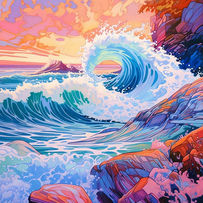 Vagues sur les Rochers Broderie Diamant