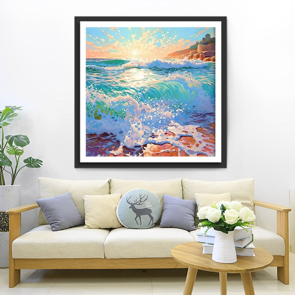 Vagues Vertes Dechaînees Broderie Diamant