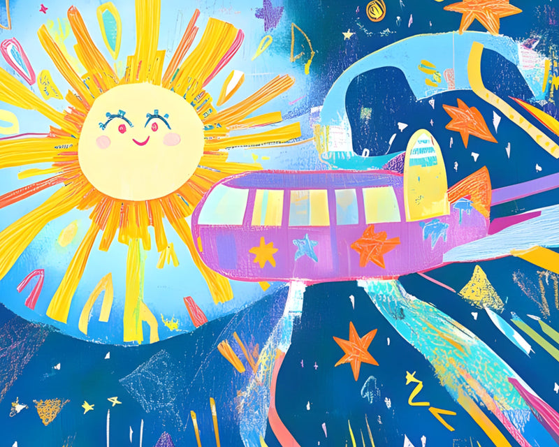 Vaisseau Spatial de Dessin Animé et Soleil Broderie Diamant