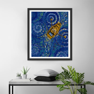 Van Gogh Ramant une Barque en Bois Broderie Diamant