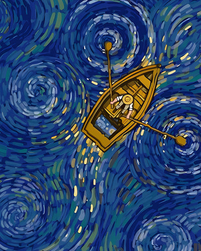 Van Gogh Ramant une Barque en Bois Broderie Diamant
