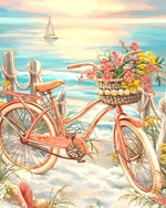 Vélo Rose au Bord de la Mer Broderie Diamant