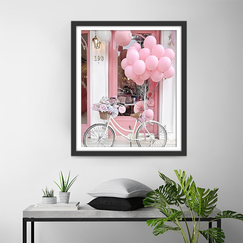 Vélo Rose et Ballons Broderie Diamant