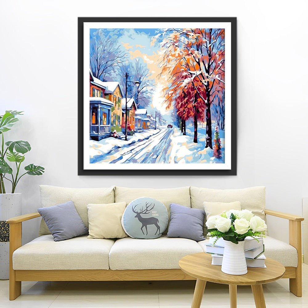 Village Couvert de Neige Broderie Diamant