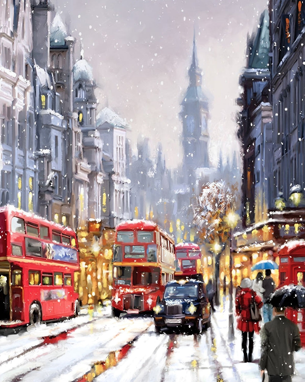 Ville Animée sous une Forte Neige Broderie Diamant