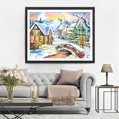 Ville de Noël sous la Neige Broderie Diamant