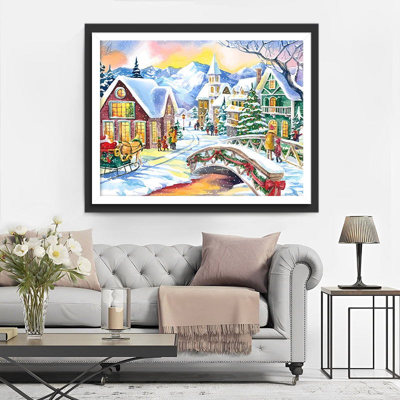 Ville de Noël sous la Neige Broderie Diamant