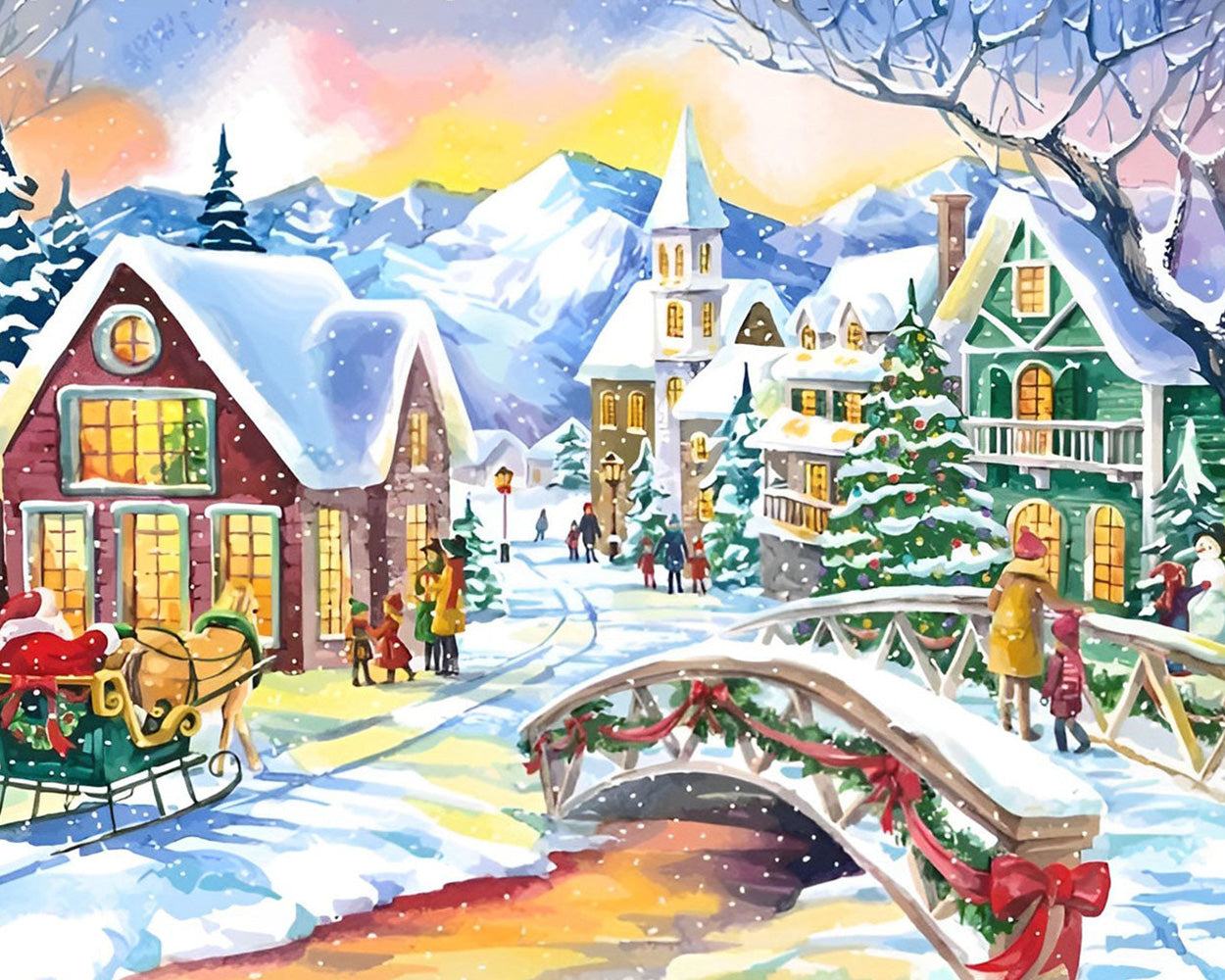 Ville de Noël sous la Neige Broderie Diamant