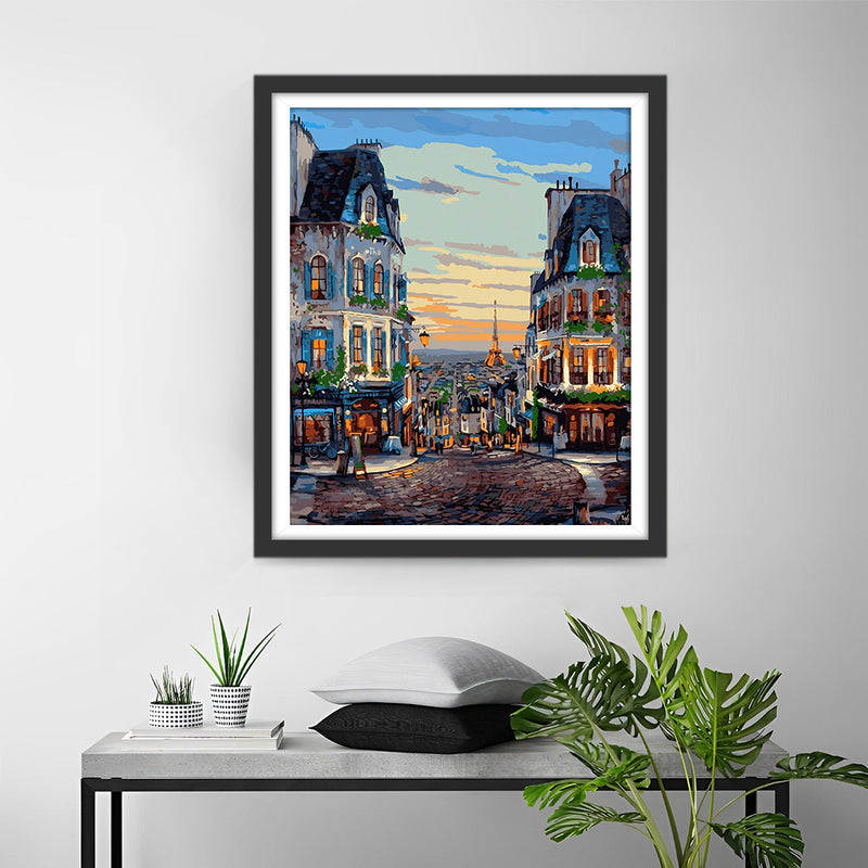 Ville Europeenne au Coucher du Soleil Broderie Diamant