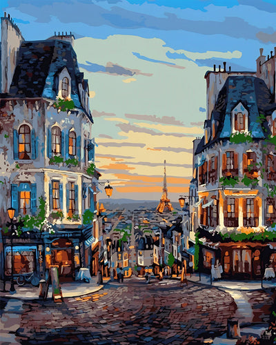 Ville Europeenne au Coucher du Soleil Broderie Diamant