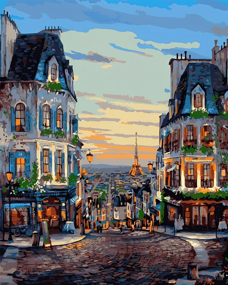 Ville Europeenne au Coucher du Soleil Broderie Diamant