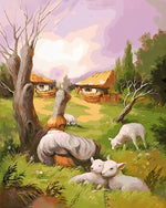 Visage Abstrait, Mouton et Hutte Broderie Diamant