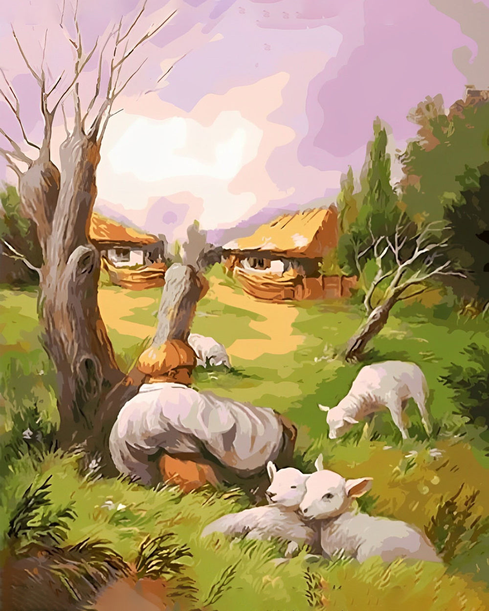 Visage Abstrait, Mouton et Hutte Broderie Diamant