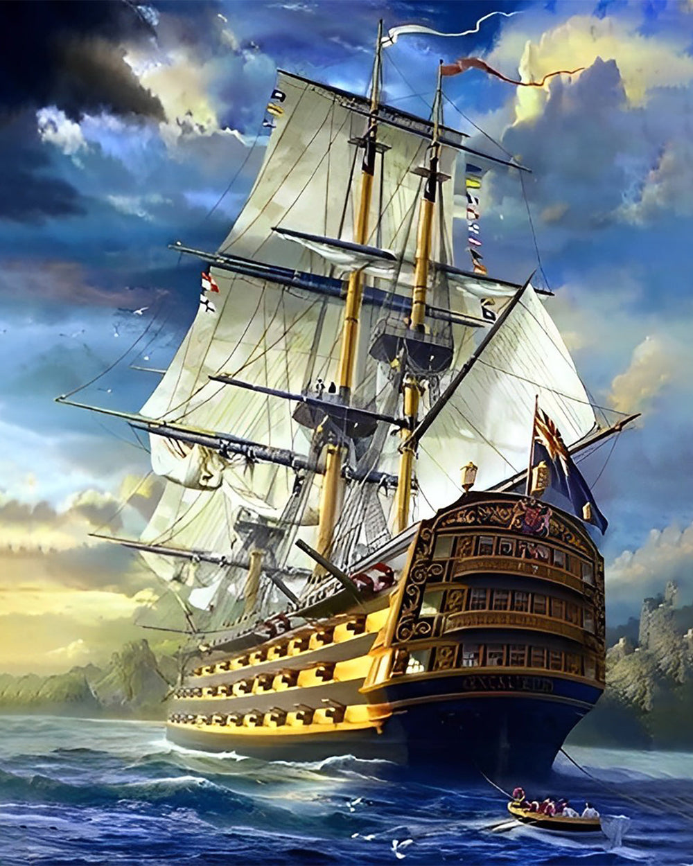 Voiles Blanches sur un Bateau Broderie Diamant