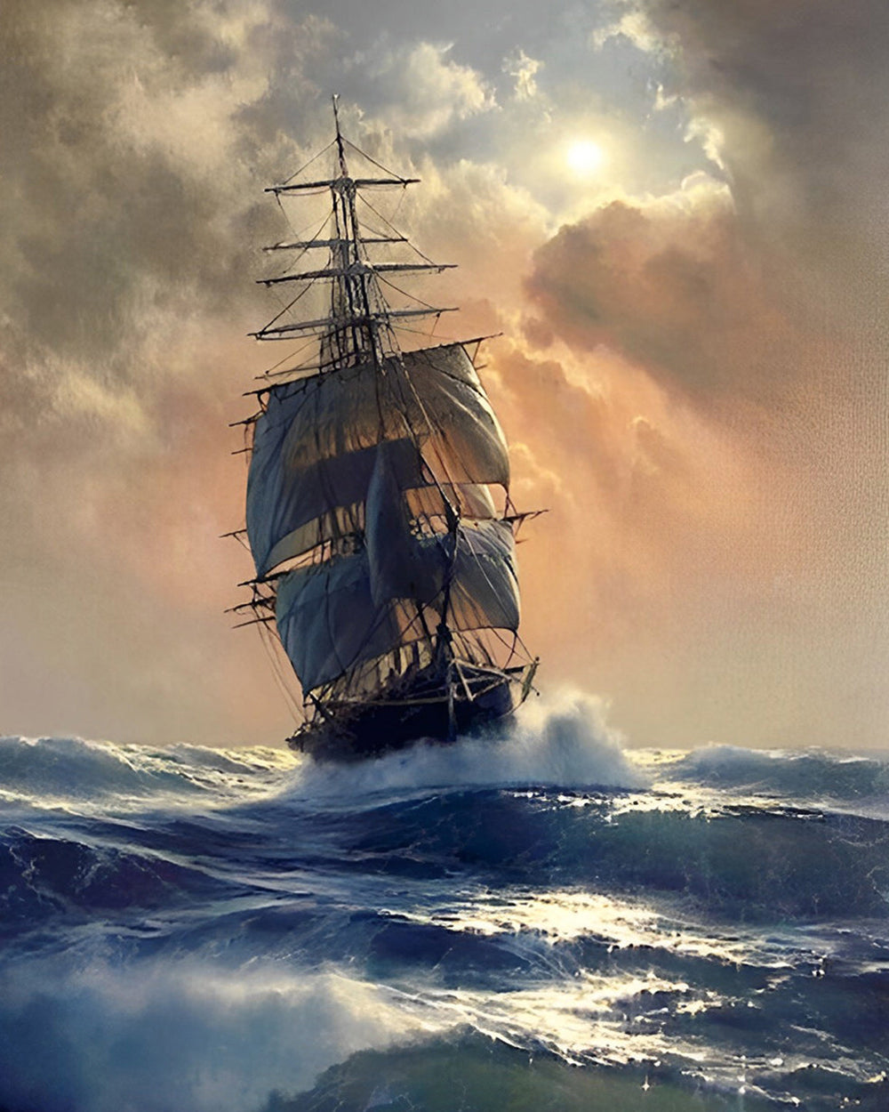 Voilier sous les Nuages Sombres Broderie Diamant