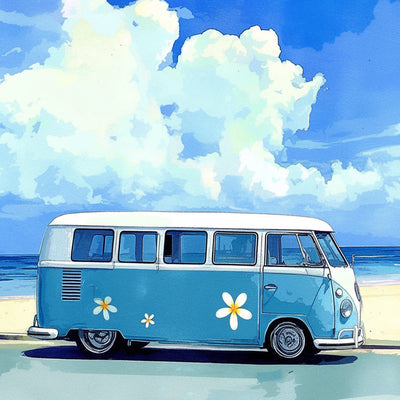 Voiture Bleue et Ciel Bleu Broderie Diamant
