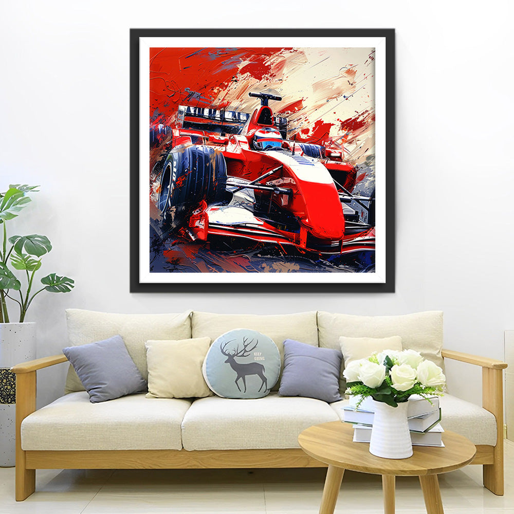 Voiture de Course Rouge Broderie Diamant