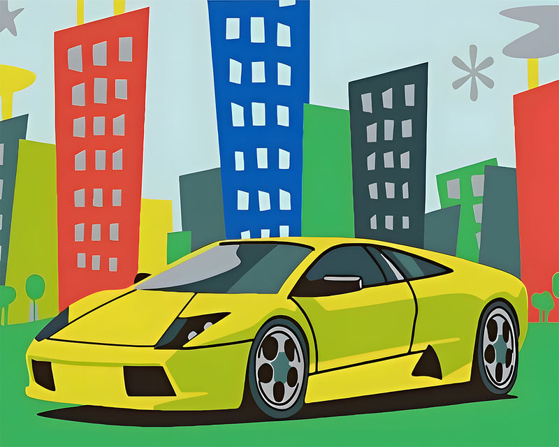 Voiture Verte en Ville Broderie Diamant