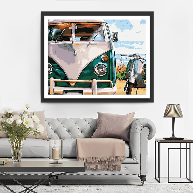 Voiture Verte et Blanche Broderie Diamant