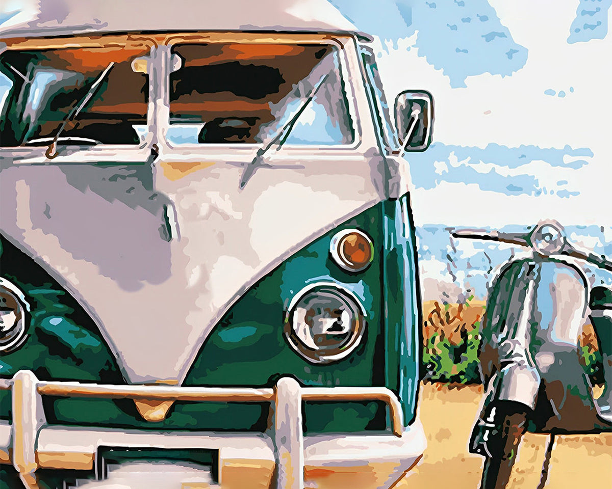 Voiture Verte et Blanche Broderie Diamant