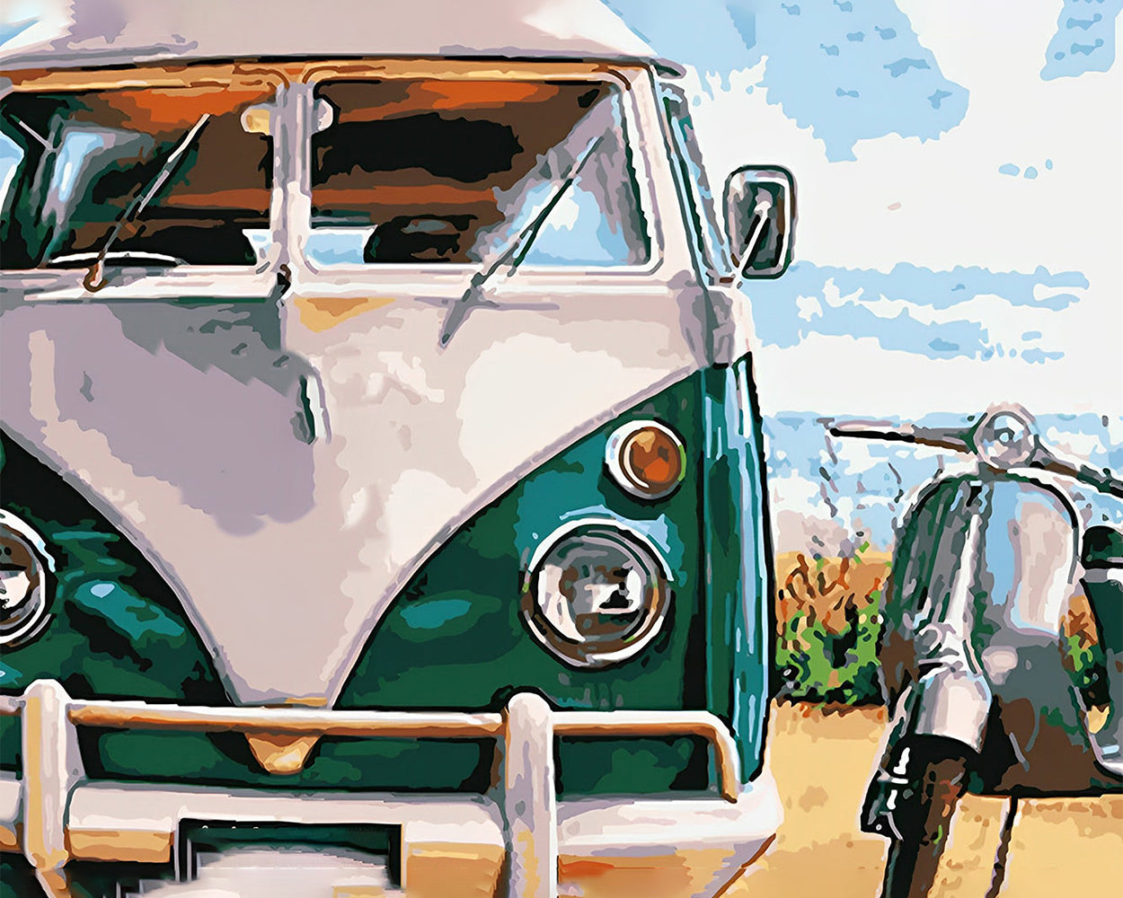 Voiture Verte et Blanche Broderie Diamant