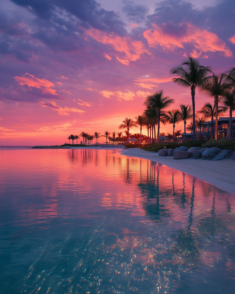 Vue sur la Mer au Coucher de Soleil Rose Broderie Diamant