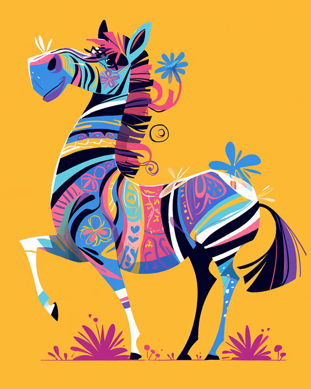 Zèbre Abstrait sur Un Fond Jaune Broderie Diamant