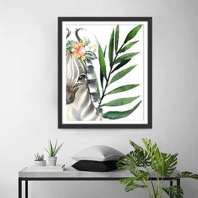 Zèbre et Feuille Verte Broderie Diamant