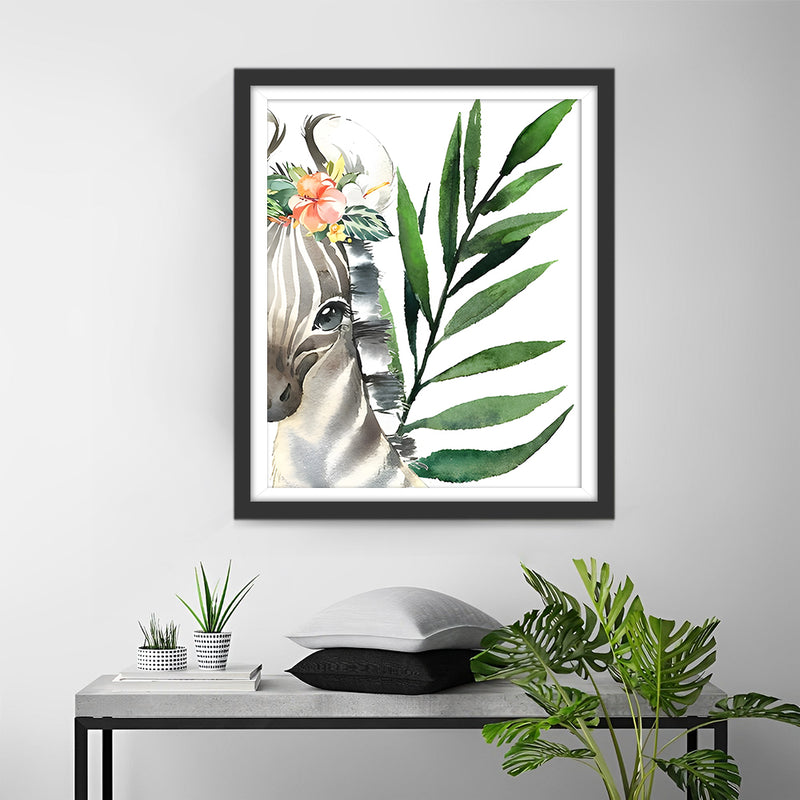 Zèbre et Feuille Verte Broderie Diamant