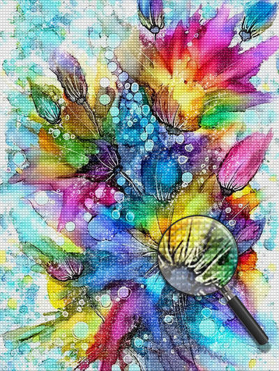 Fleurs Multicolores d'Art Abstrait Broderie Diamant
